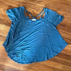 Strappy sleeve blue shirt